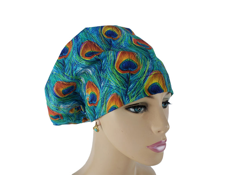 European Medical Scrub Cap-Watercolor Peacock Feathers - Image 4