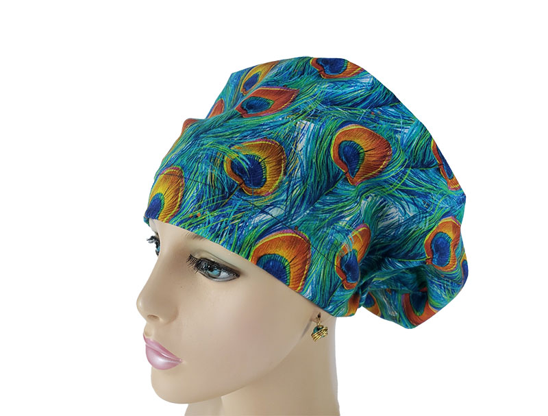 European Medical Scrub Cap-Watercolor Peacock Feathers - Image 5