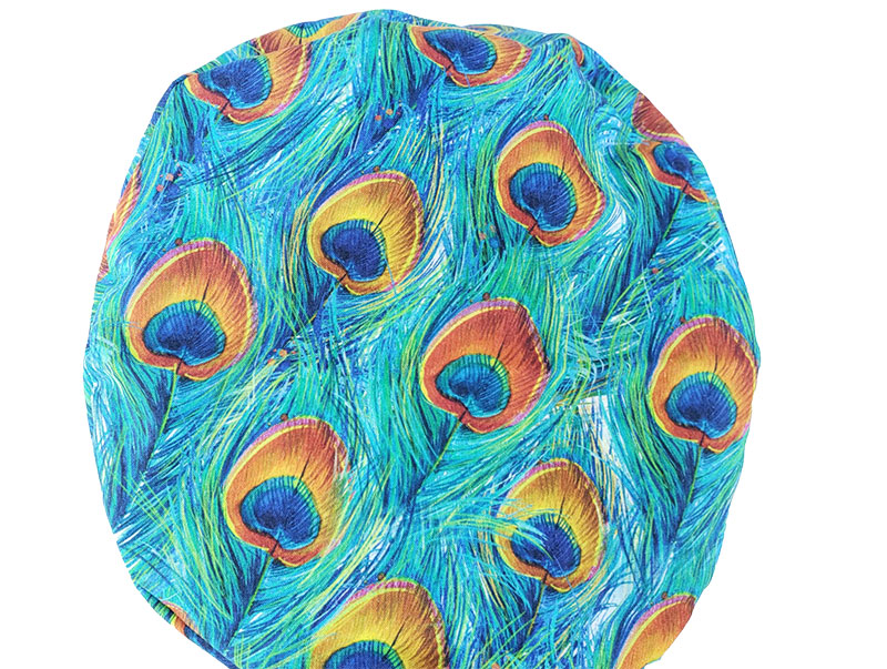 European Medical Scrub Cap-Watercolor Peacock Feathers - Image 6