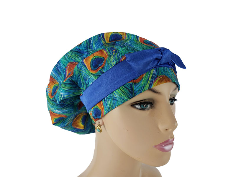 European Medical Scrub Cap-Watercolor Peacock Feathers