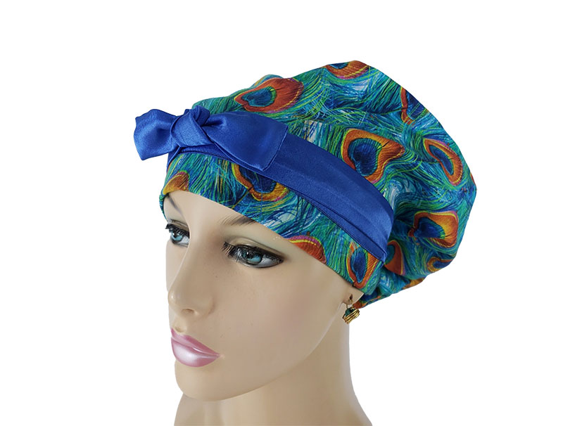 European Medical Scrub Cap-Watercolor Peacock Feathers - Image 2