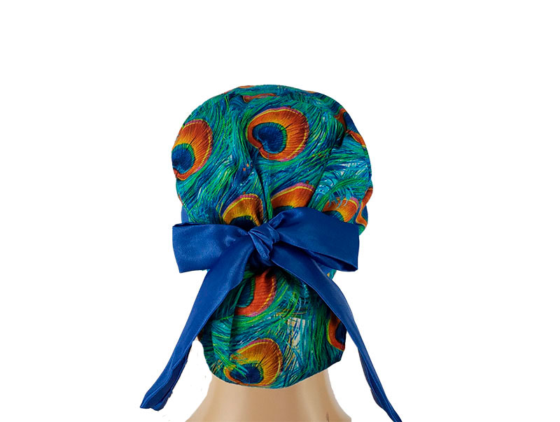 European Medical Scrub Cap-Watercolor Peacock Feathers - Image 3