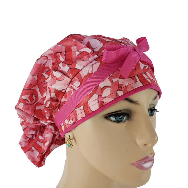 Bouffant Medical Scrub Cap-Cancer Ribbons-Pink