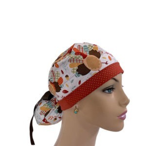 Turn Up Ponytail Medical Scrub Cap - Turkey Madness