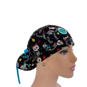 Turn Up Ponytail Medical Scrub Cap - Halloween Kitty Cats