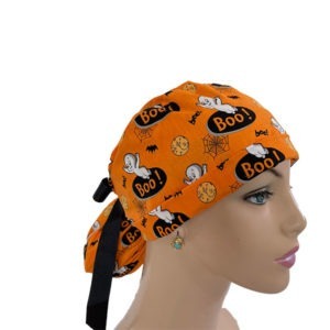Turn Up Ponytail Medical Scrub Cap - Halloween Ghosts