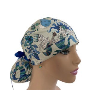 Turn Up Ponytail Medical Scrub Cap - Day of the Dead at Sea