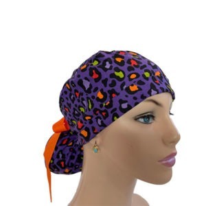 Turn Up Ponytail Medical Scrub Cap - Colorful Animal Spots
