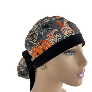 Turn Up Ponytail Medical Scrub Cap - The Haunting Pumpkins