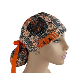 Turn Up Ponytail Medical Scrub Cap - The Haunting Pumpkins