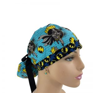 Turn Up Ponytail Medical Scrub Cap - Batman