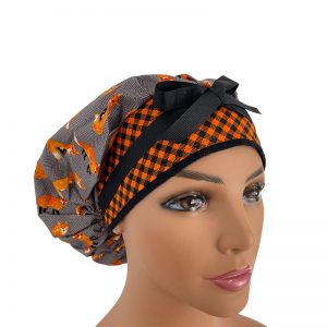 Bouffant Medical Scrub Cap-Cute Foxies Over Chevron