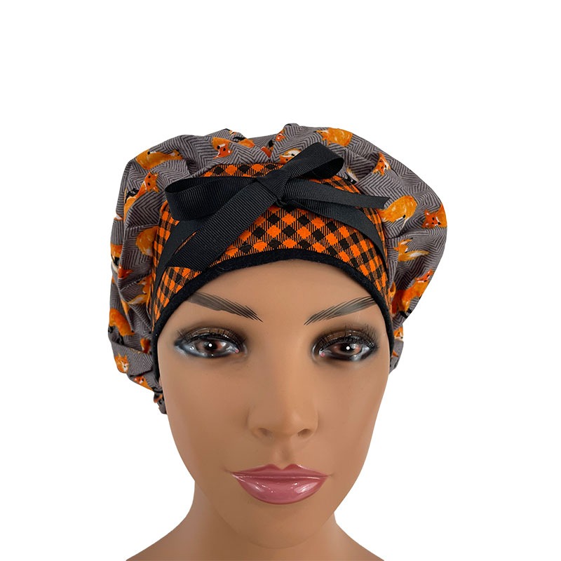 Bouffant Medical Scrub Cap-Cute Foxies Over Chevron - Image 3