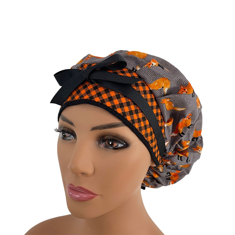 Bouffant Medical Scrub Cap-Cute Foxies Over Chevron - Image 2