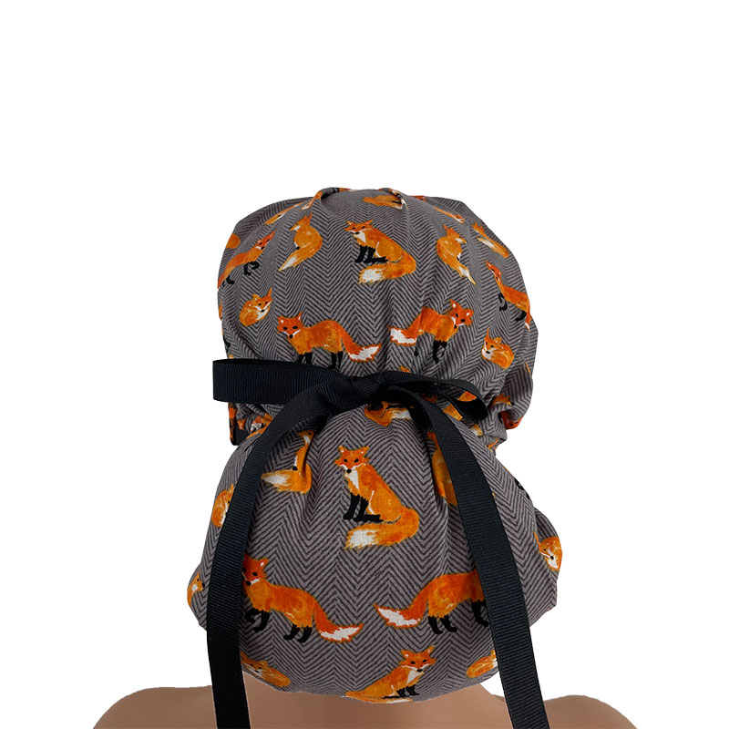 Bouffant Medical Scrub Cap-Cute Foxies Over Chevron - Image 4