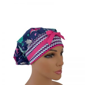 Bouffant Medical Scrub Cap-Girl Dinosaurs-Blue