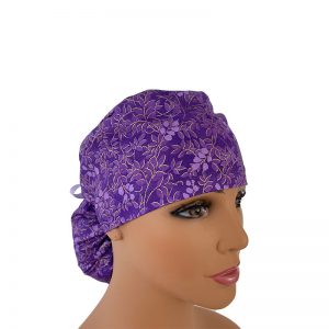 Ponytail Medical Scrub Cap-Purple Bliss-Gold Accents