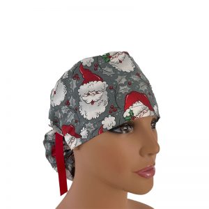 Ponytail Medical Scrub Cap-Santa is Here/Gray