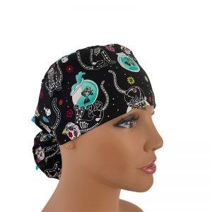 Ponytail Medical Scrub Cap-Halloween Kitty Cats