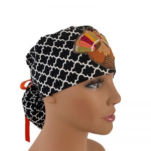Ponytail Medical Scrub Cap - Black Chevrons