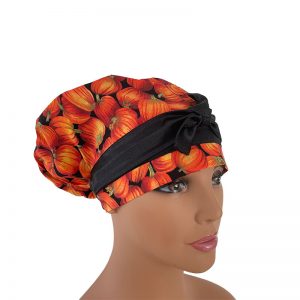 European Scrub Cap - Fall Gathering - Pumpkin Spice - Black
