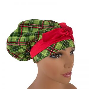 European Scrub Cap - Bright Plaid - Green