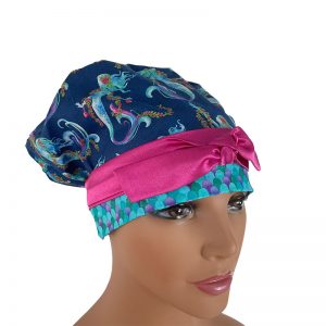 European Scrub Cap - Mermaid & Fish Scales - Blue/Purple