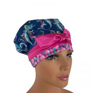 European Scrub Cap - Mermaid & Fish Scales - Blue/Pink