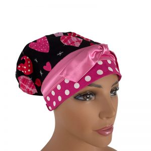 European Scrub Cap - Lips & Kisses - Colored Hearts - Black