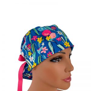 Turn Up Ponytail Medical Scrub Cap - Tropic Like It's Hot in Multi