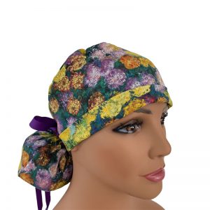 Turn Up Ponytail Medical Scrub Cap - Art Abstract - Rich Colorful Paint - Bright