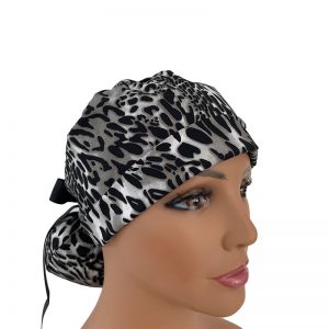 Turn Up Ponytail Medical Scrub Cap - Cheetah Spots - Black