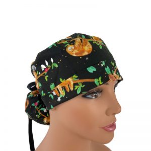 Turn Up Ponytail Medical Scrub Cap - Happy Koalas hanging
