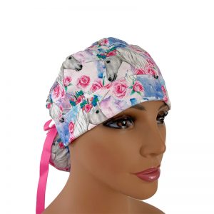 Turn Up Ponytail Medical Scrub Cap - Unicorns Garden of Eden
