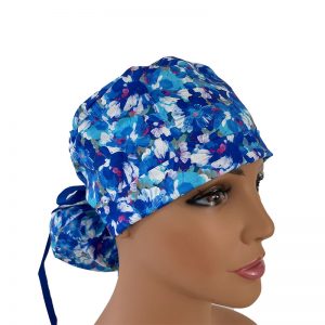 Turn Up Ponytail Medical Scrub Cap - Blooming in Blue