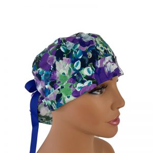 Turn Up Ponytail Medical Scrub Cap - Efflorescence in Garden