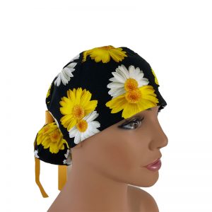 Turn Up Ponytail Medical Scrub Cap - Pop Up Daisies
