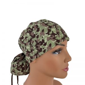 Turn Up Ponytail Medical Scrub Cap - Sevenberry Mini Camouflage - Olive Green