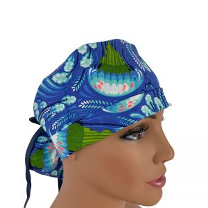 Turn Up Ponytail Medical Scrub Cap - Calypso II - Dancing Jellyfish - Blue