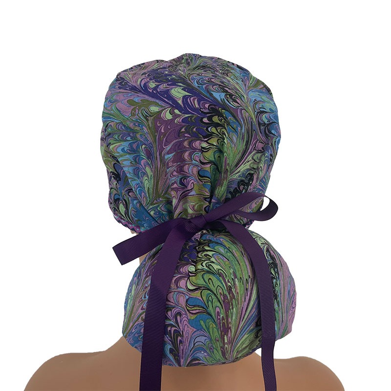 Turn Up Ponytail Medical Scrub Cap - Oil Slick - Chevrons - Image 4