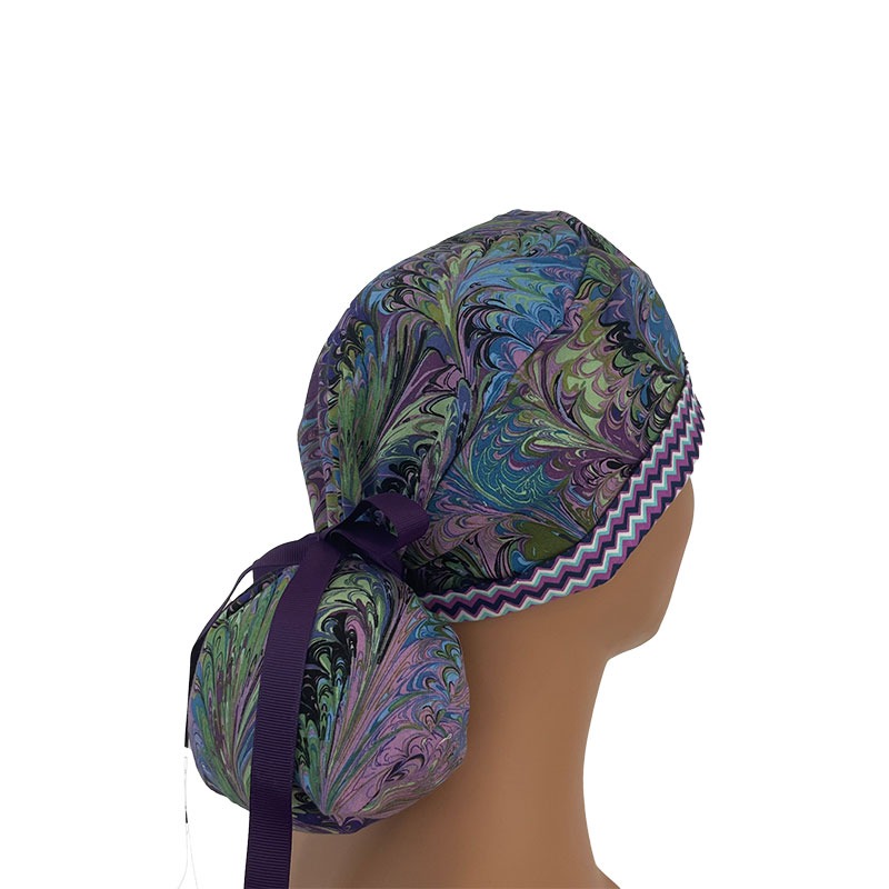 Turn Up Ponytail Medical Scrub Cap - Oil Slick - Chevrons - Image 5