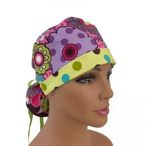 Turn Up Ponytail Medical Scrub Cap - Enchanted - Top Secret Garden - Multi