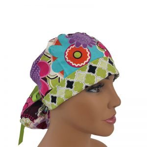 Turn Up Ponytail Medical Scrub Cap - Enchanted - Top Secret Garden - Multi