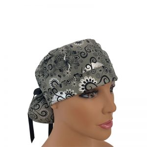 Turn Up Ponytail Medical Scrub Cap - A Groovy Garden - Multi