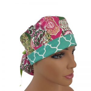 Turn Up Ponytail Medical Scrub Cap - Luna Garden - Paisley Petals - Multi