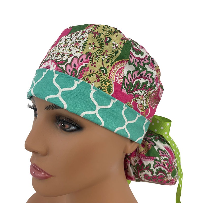Turn Up Ponytail Medical Scrub Cap - Luna Garden - Paisley Petals - Multi - Image 2
