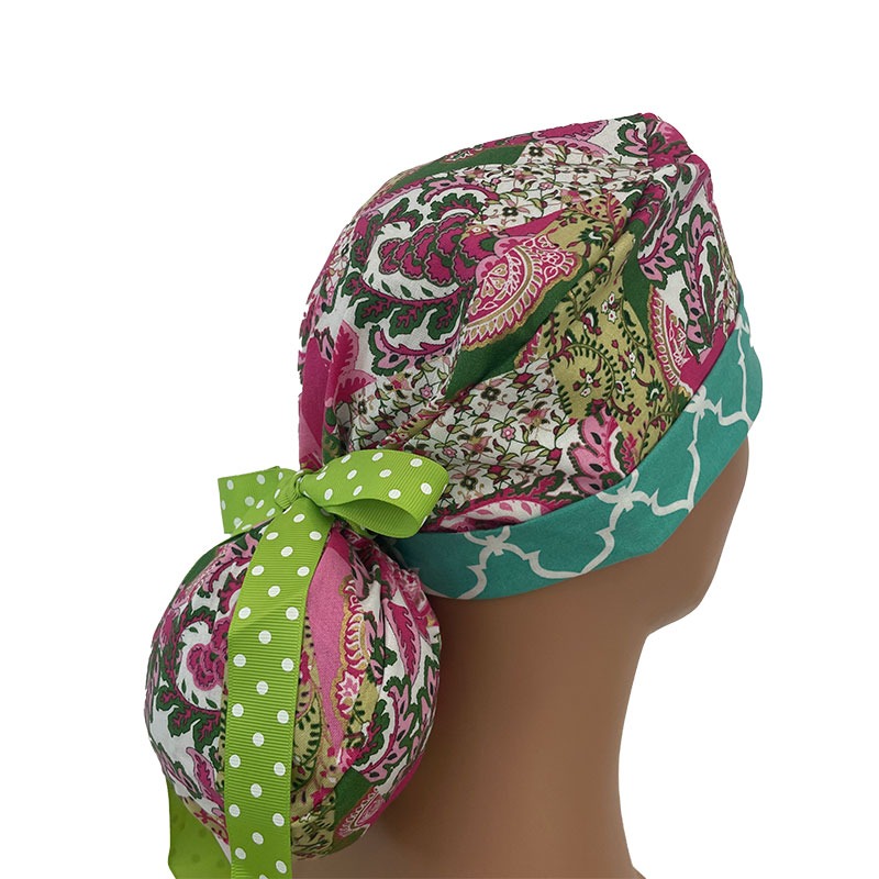 Turn Up Ponytail Medical Scrub Cap - Luna Garden - Paisley Petals - Multi - Image 5