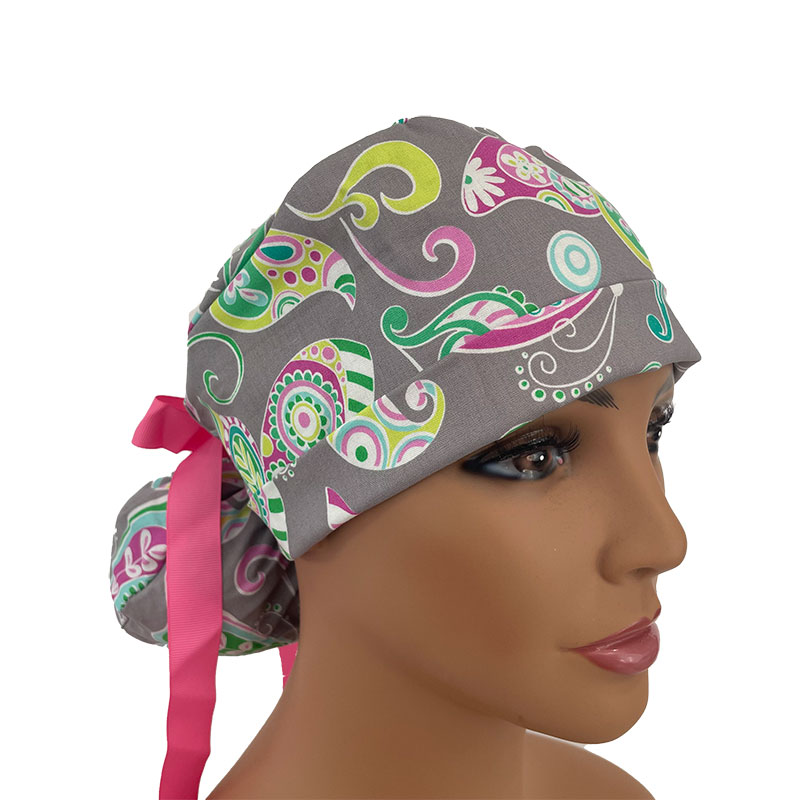 Turn Up Ponytail Medical Scrub Cap - Butterfly Flourish - Multi