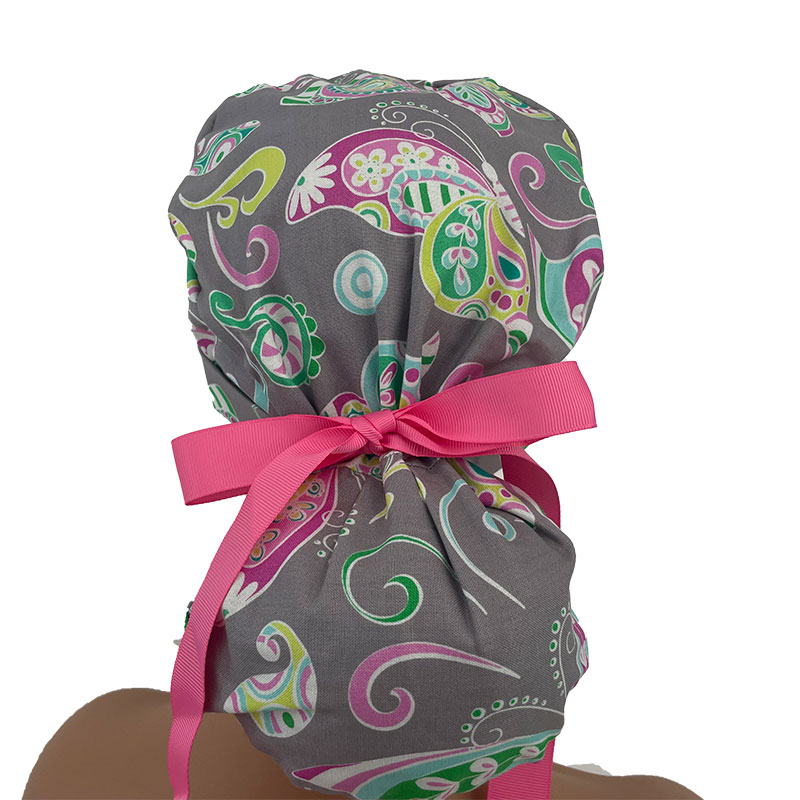 Turn Up Ponytail Medical Scrub Cap - Butterfly Flourish - Multi - Image 4