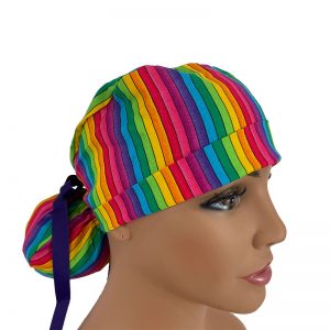 Turn Up Ponytail Medical Scrub Cap - Rainbow Pride Stripe